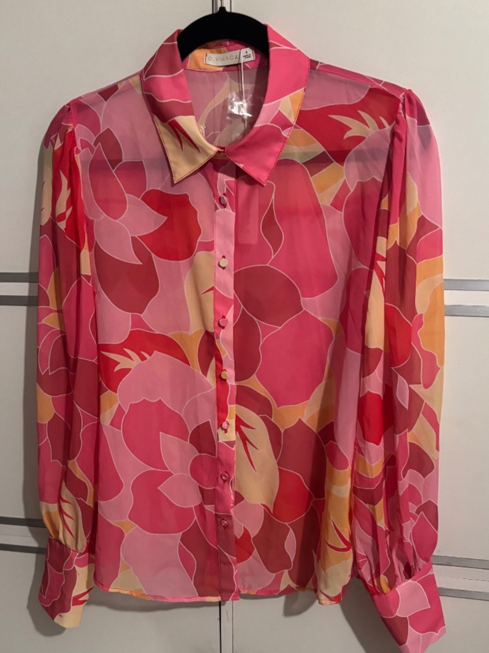 O. Vianca Women’s Button Down Pink Multi Blouse Sz Medium